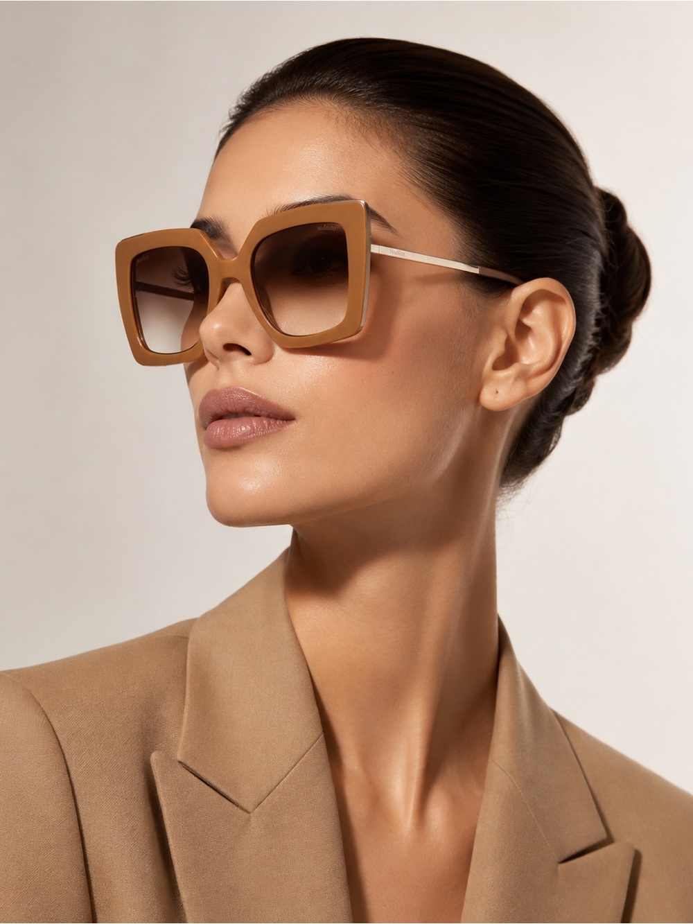 Max Mara Sunglasses Square Beige Tan Gold MM0051 73F Oversize Gradient NWT $355